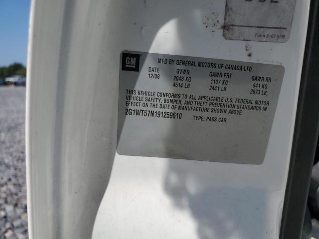 2G1WT57N191259610 - 2009 CHEVROLET IMPALA 1LT WHITE photo 12