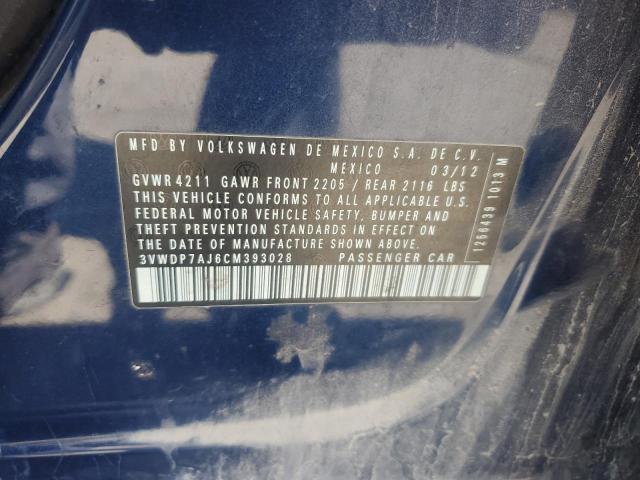 3VWDP7AJ6CM393028 - 2012 VOLKSWAGEN JETTA SE BLUE photo 12