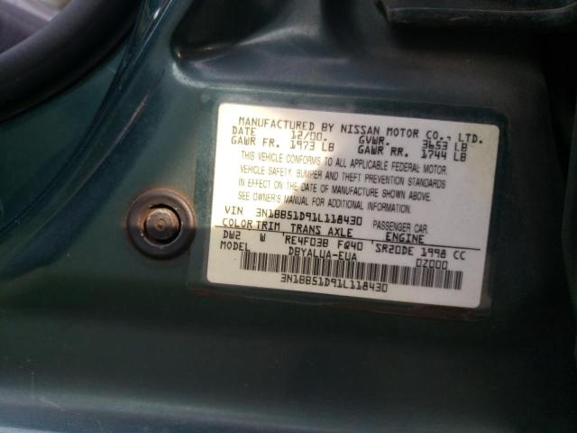 3N1BB51D91L118430 - 2001 NISSAN SENTRA SE GREEN photo 12