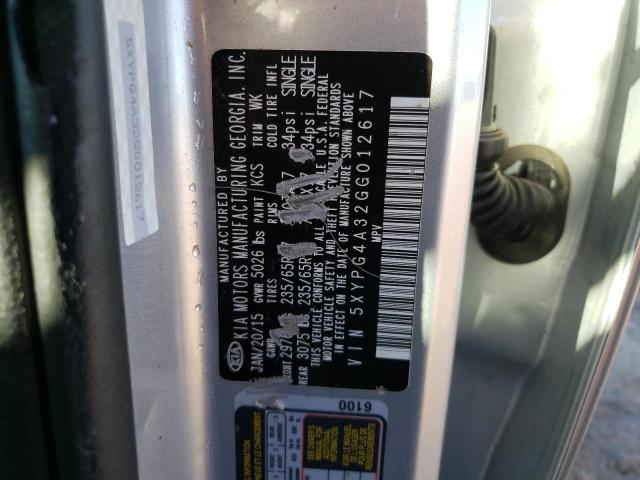 5XYPG4A32GG012617 - 2016 KIA SORENTO LX SILVER photo 12