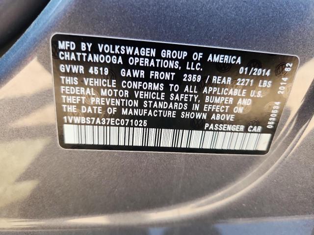 1VWBS7A37EC071025 - 2014 VOLKSWAGEN PASSAT SE ნაცრისფერი ფოტო 12