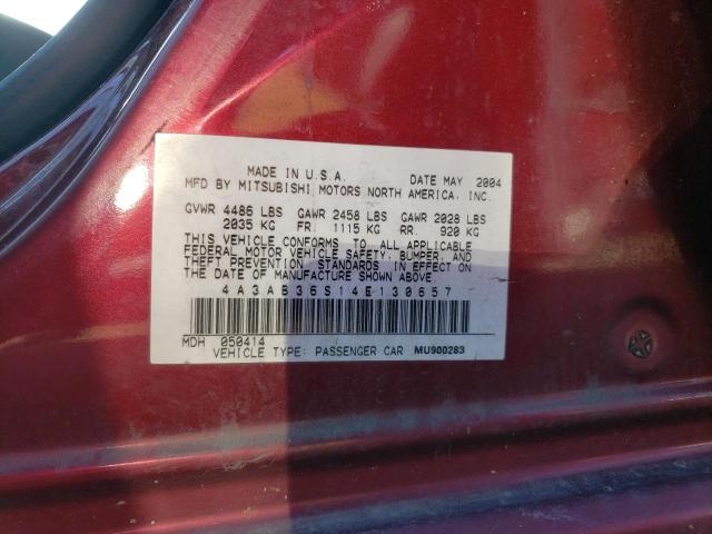 4A3AB36S14E130657 - 2004 MITSUBISHI GALANT LS MEDIUM RED photo 12