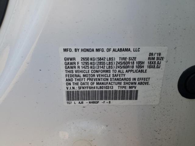 5FNYF6H41LB010313 - 2020 HONDA PILOT EXL 白色 照片 13