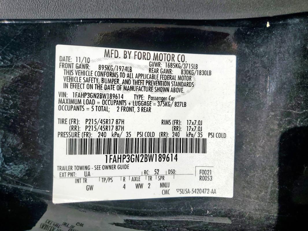 1FAHP3GN2BW189614 - 2011 FORD FOCUS SES BLACK photo 13