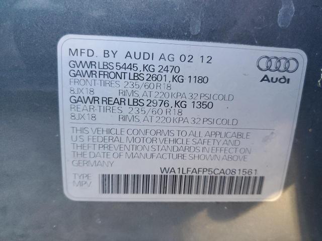 WA1LFAFP5CA081561 - 2012 AUDI Q5 PREMIUM PLUS GRAY photo 13