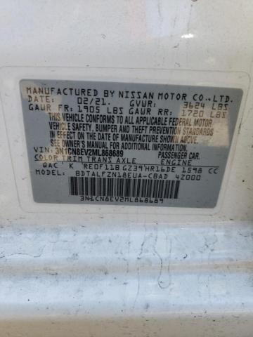 3N1CN8EV2ML868689 - 2021 NISSAN VERSA SV WHITE photo 12