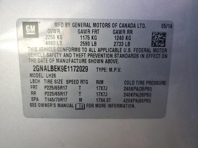 2GNALBEK9E1172029 - 2014 CHEVROLET EQUINOX LT SILVER photo 13