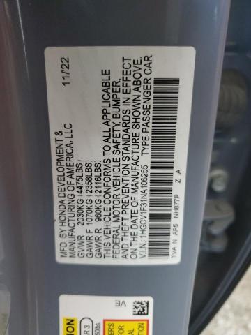 1HGCV1F31NA106255 - 2022 HONDA ACCORD SPORT GRAY photo 13