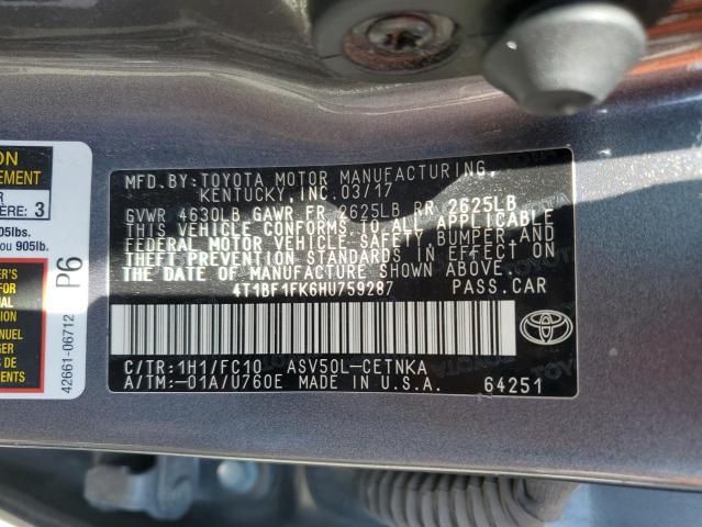 4T1BF1FK6HU759287 - 2017 TOYOTA CAMRY LE GRAY photo 12