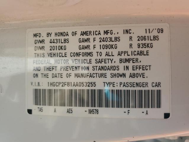 1HGCP2F81AA053255 - 2010 HONDA ACCORD EXL WHITE photo 12