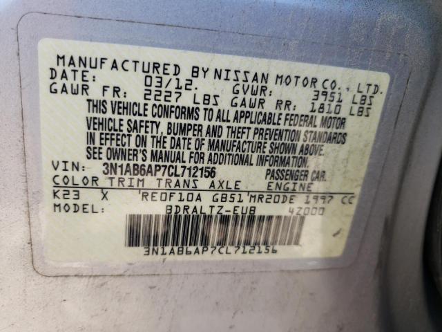 3N1AB6AP7CL712156 - 2012 NISSAN SENTRA 2.0 SILVER photo 12