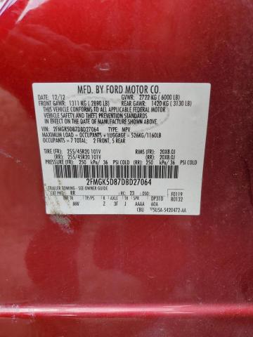 2FMGK5D87DBD27064 - 2013 FORD FLEX LIMITED RED photo 13