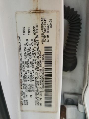 5TEGN92N72Z103805 - 2002 TOYOTA TACOMA DOUBLE CAB PRERUNNER WHITE photo 12
