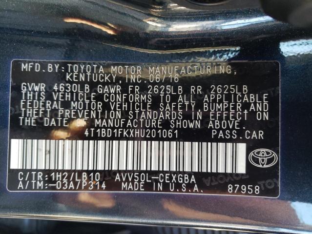 4T1BD1FKXHU201061 - 2017 TOYOTA CAMRY HYBRID BLUE photo 13