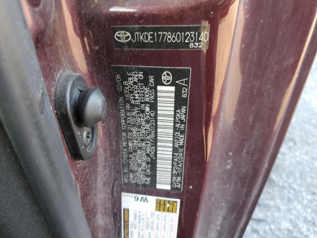 JTKDE177860123140 - 2006 TOYOTA SCION TC 勃艮第红 照片 12