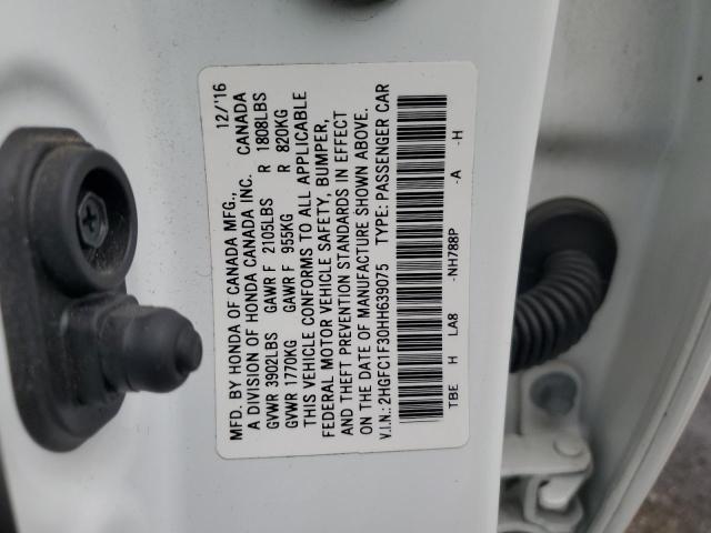 2HGFC1F30HH639075 - 2017 HONDA CIVIC EX WHITE photo 12