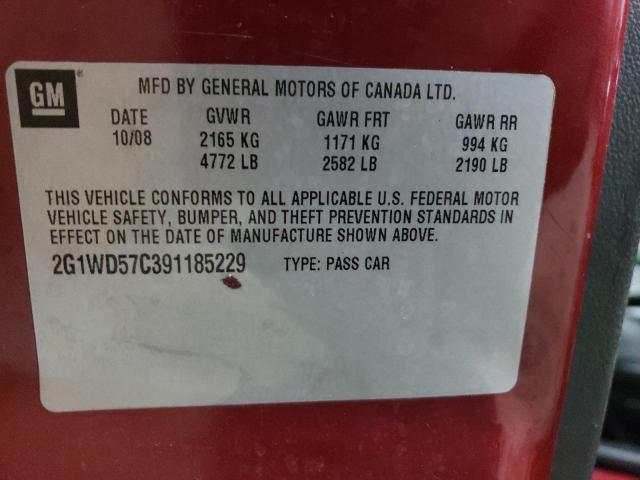 2G1WD57C391185229 - 2009 CHEVROLET IMPALA SS RED photo 12