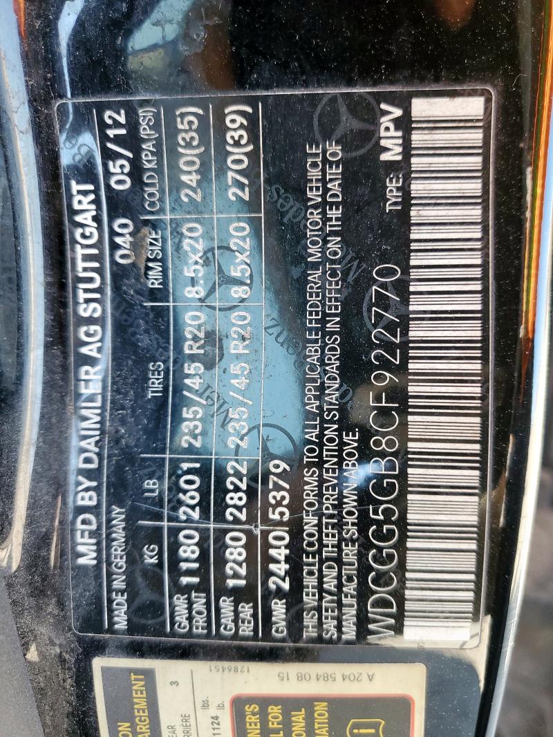 WDCGG5GB8CF922770 - 2012 MERCEDES-BENZ GLK 350 BLACK photo 12