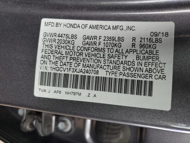 1HGCV1F3XJA240708 - 2018 HONDA ACCORD SPORT GRAY photo 13