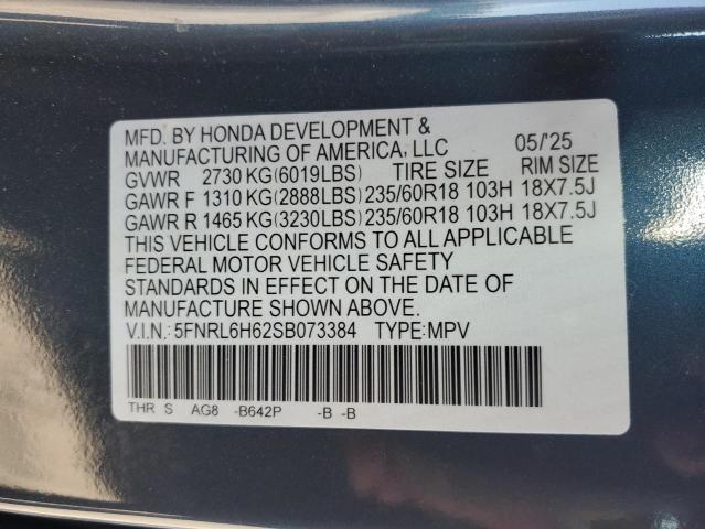 5FNRL6H62SB073384 - 2025 HONDA ODYSSEY EXL BLUE photo 13