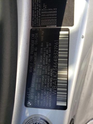 WBAEK73464B321961 - 2004 BMW 645 CI AUTOMATIC SILVER photo 12