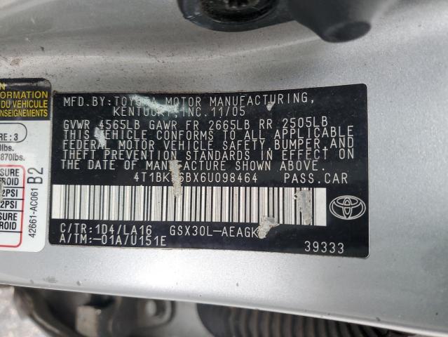4T1BK36BX6U098464 - 2006 TOYOTA AVALON XL 银色 照片 12