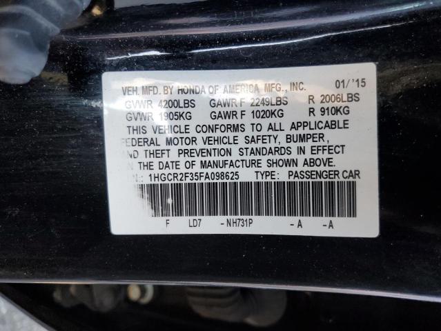 1HGCR2F35FA098625 - 2015 HONDA ACCORD LX BLACK photo 12