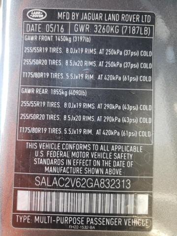 SALAC2V62GA832313 - 2016 LAND ROVER LR4 ნაცრისფერი ფოტო 13