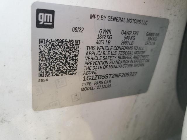 1G1ZB5ST2NF209727 - 2022 CHEVROLET MALIBU LS Ağ foto 12