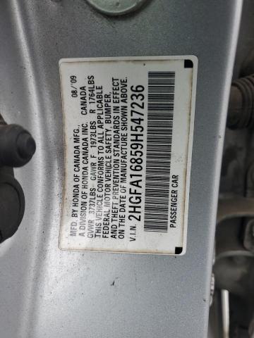 2HGFA16859H547236 - 2009 HONDA CIVIC EX SILVER photo 12