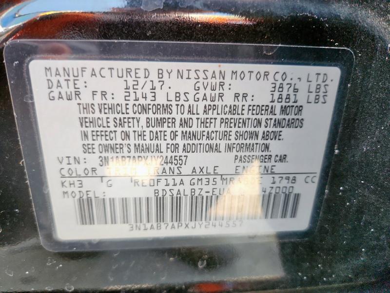 3N1AB7APXJY244557 - 2018 NISSAN SENTRA S შავი ფოტო 13