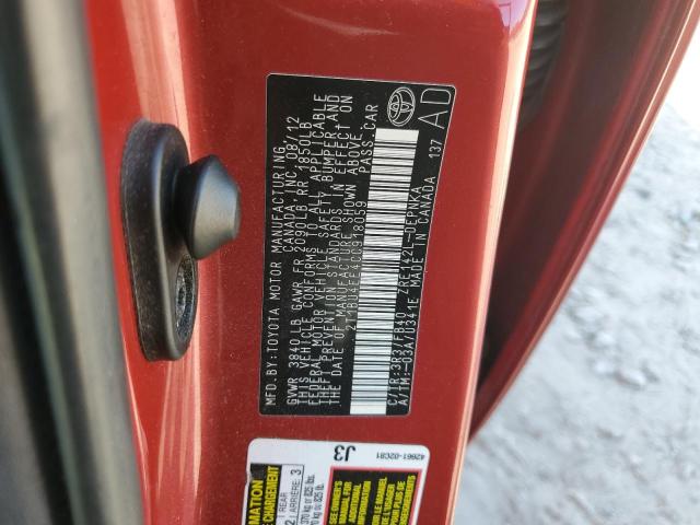 2T1BU4EE4CC918059 - 2012 TOYOTA COROLLA BASE Czerwony zdjęcie 12