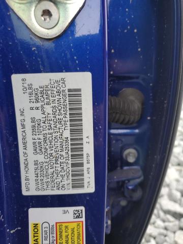 1HGCV1F33JA253364 - 2018 HONDA ACCORD SPORT BLUE photo 12
