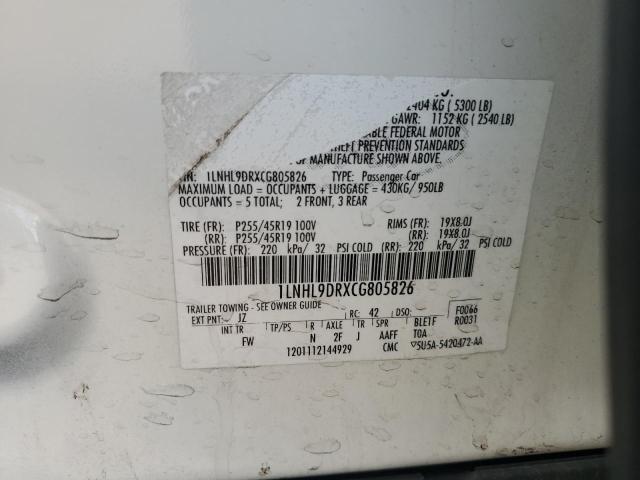 1LNHL9DRXCG805826 - 2012 LINCOLN MKS WHITE photo 12