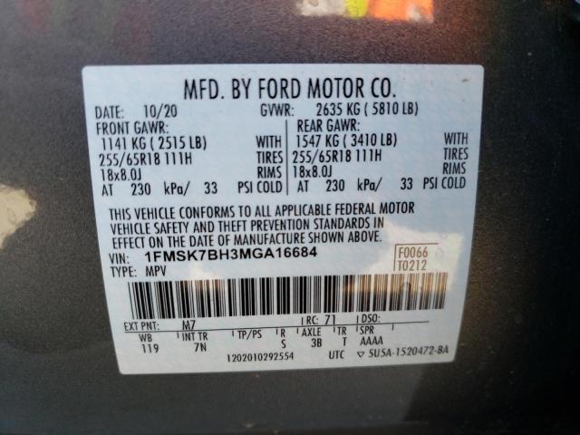 1FMSK7BH3MGA16684 - 2021 FORD EXPLORER GRAY photo 13