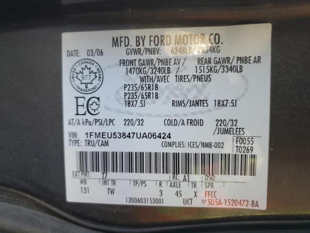 1FMEU53847UA06424 - 2007 FORD EXPLORER S LIMITED GRAY photo 13