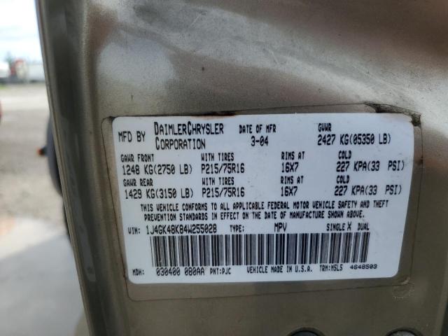 1J4GK48K84W255028 - 2004 JEEP LIBERTY SPORT TAN photo 12