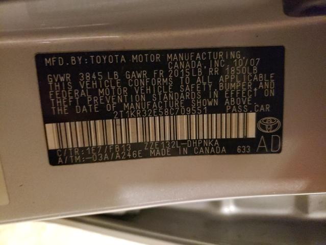 2T1KR32E58C709551 - 2008 TOYOTA COROLLA MA XR SILVER photo 12