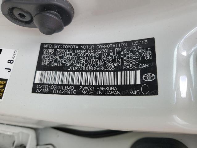 JTDKN3DU9D5640385 - 2013 TOYOTA PRIUS WHITE photo 13