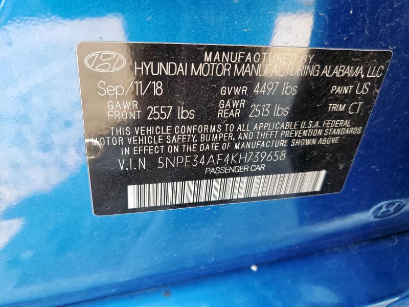 5NPE34AF4KH739658 - 2019 HYUNDAI SONATA LIMITED 蓝色 照片 13