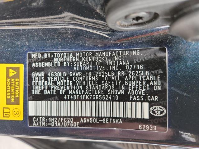 4T4BF1FK7GR562410 - 2016 TOYOTA CAMRY LE 蓝色 照片 13