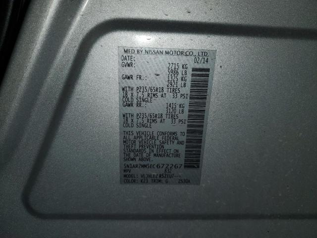 5N1AR2MM5EC672267 - 2014 NISSAN PATHFINDER S ვერცხლისფერი ფოტო 13