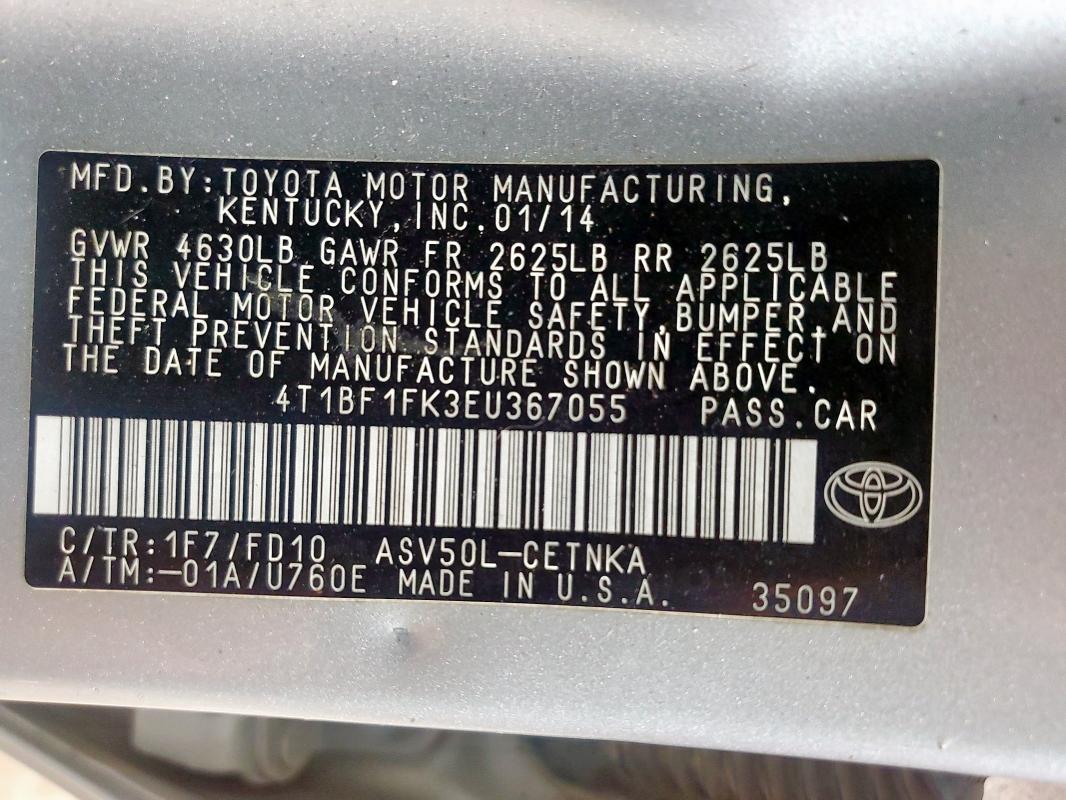 4T1BF1FK3EU367055 - 2014 TOYOTA CAMRY L SILVER photo 12