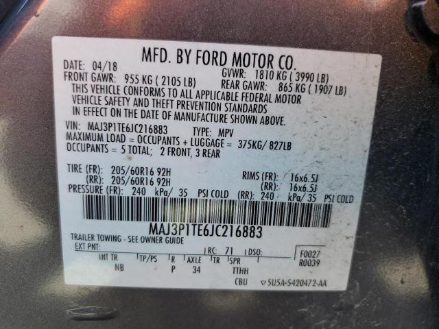 MAJ3P1TE6JC216883 - 2018 FORD ECOSPORT SE Szary zdjęcie 13