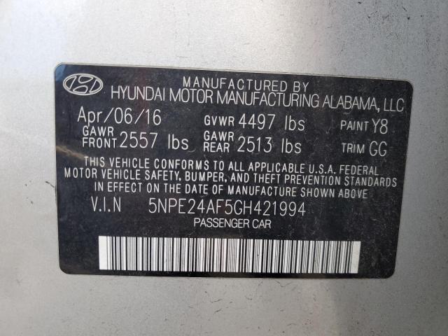 5NPE24AF5GH421994 - 2016 HYUNDAI SONATA SE SILVER photo 12