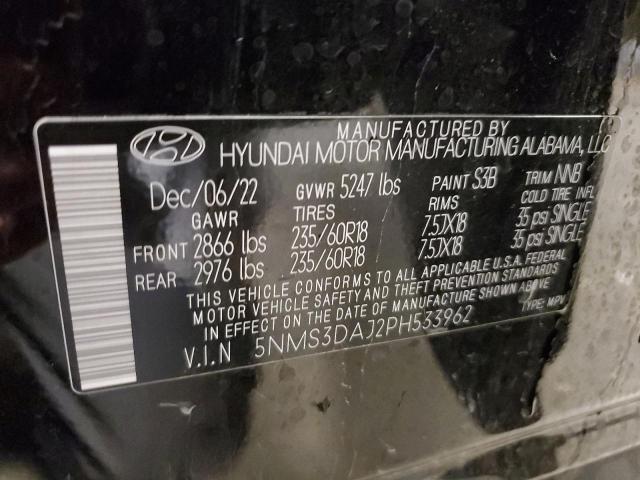 5NMS3DAJ2PH533962 - 2023 HYUNDAI SANTA FE SEL PREMIUM BLACK photo 12