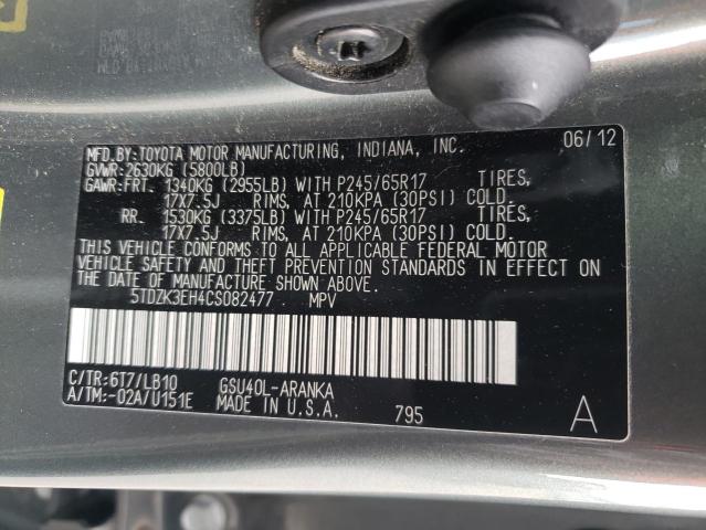 5TDZK3EH4CS082477 - 2012 TOYOTA HIGHLANDER BASE Сұр фото 13