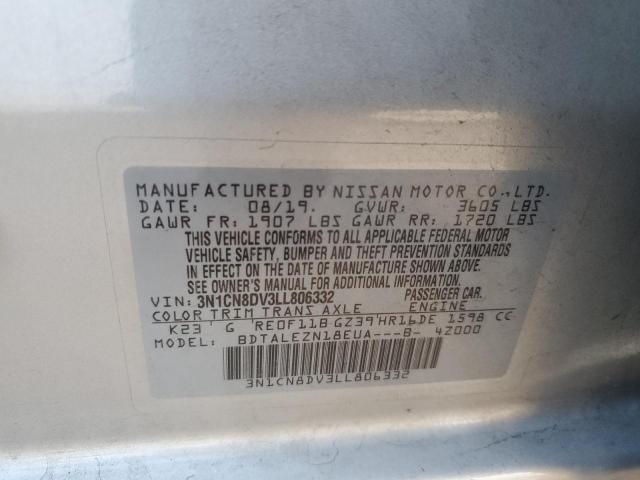 3N1CN8DV3LL806332 - 2020 NISSAN VERSA S SILVER photo 13