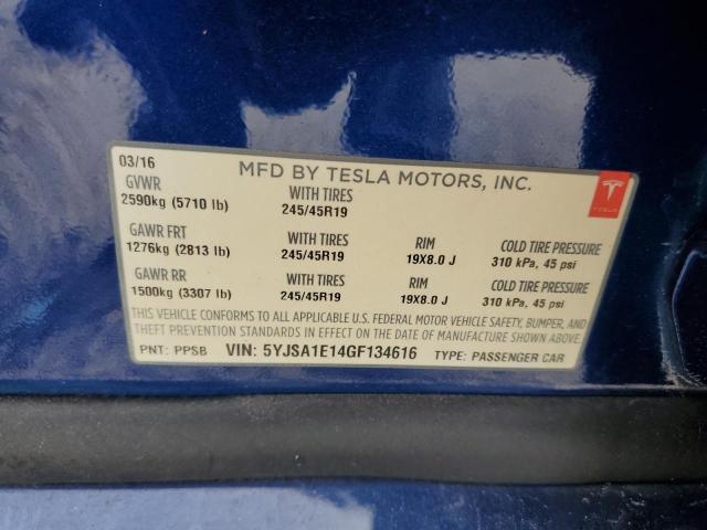 5YJSA1E14GF134616 - 2016 TESLA MODEL S BLUE photo 12