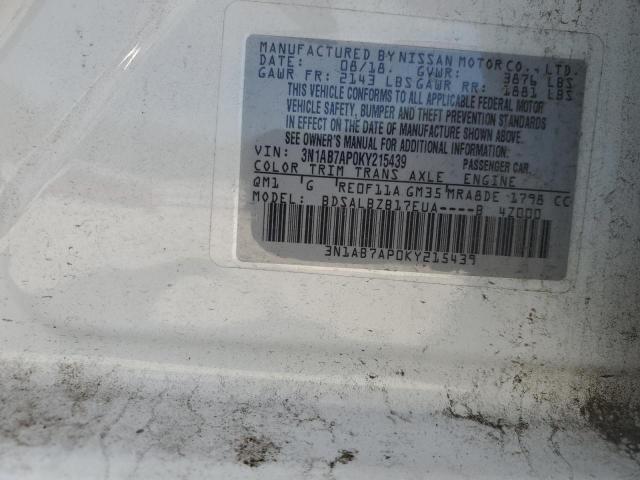 3N1AB7AP0KY215439 - 2019 NISSAN SENTRA S WHITE photo 12